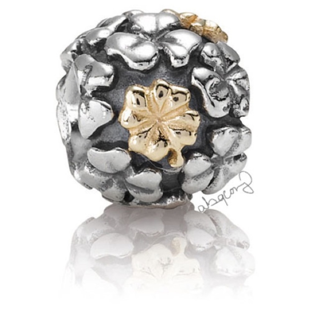 Pandora 790387 Silver w/ 14k Gold Lucky Clover Irish Shamrock Bead - RARE EUC